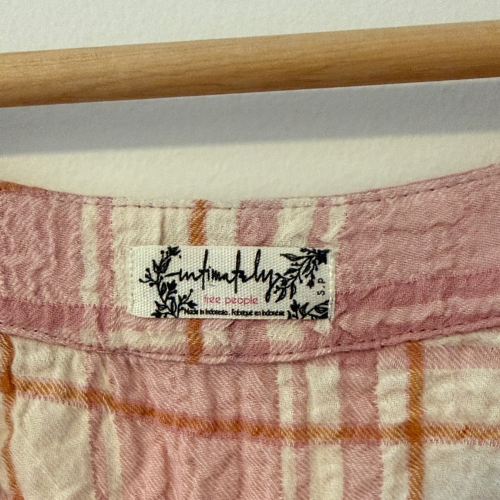 Free People Plaid Pink Women's Top Tunic size small oversized Bubble sleeve - Picture 2 of 5